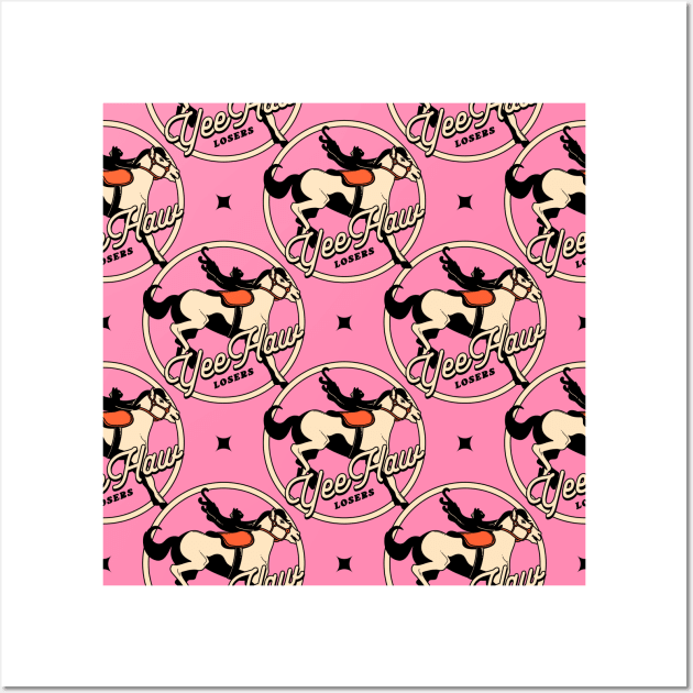 Yee Haw Black Cat Pattern in pink Wall Art by The Charcoal Cat Co.